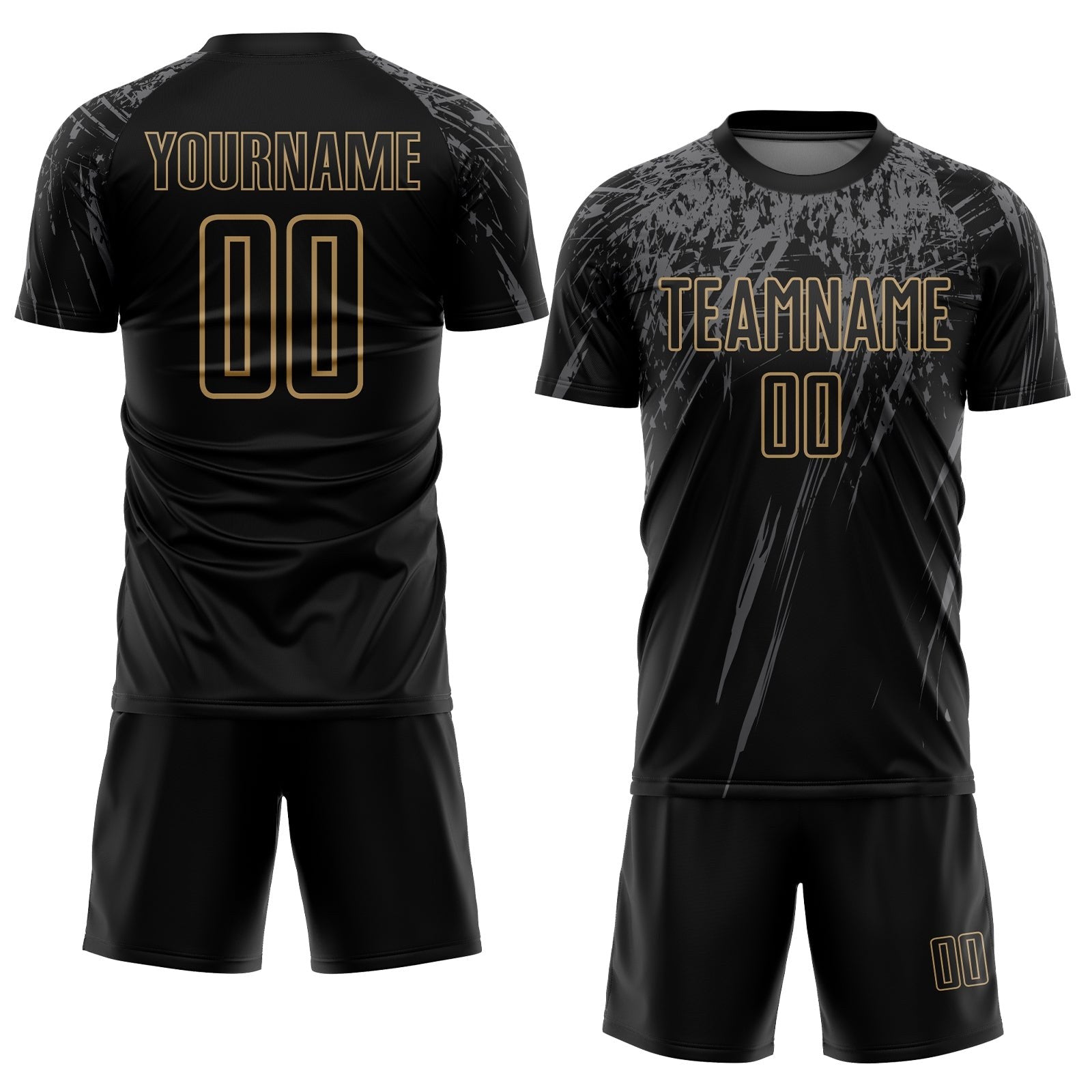 Custom Black Old Gold-Gray Sublimation Soccer Uniform Jersey photo 2