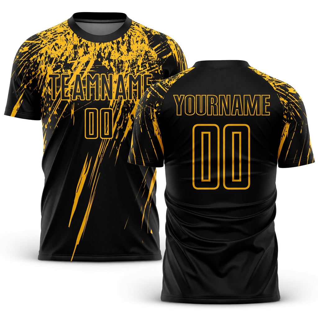 Custom Black Gold Sublimation Soccer Uniform Jersey