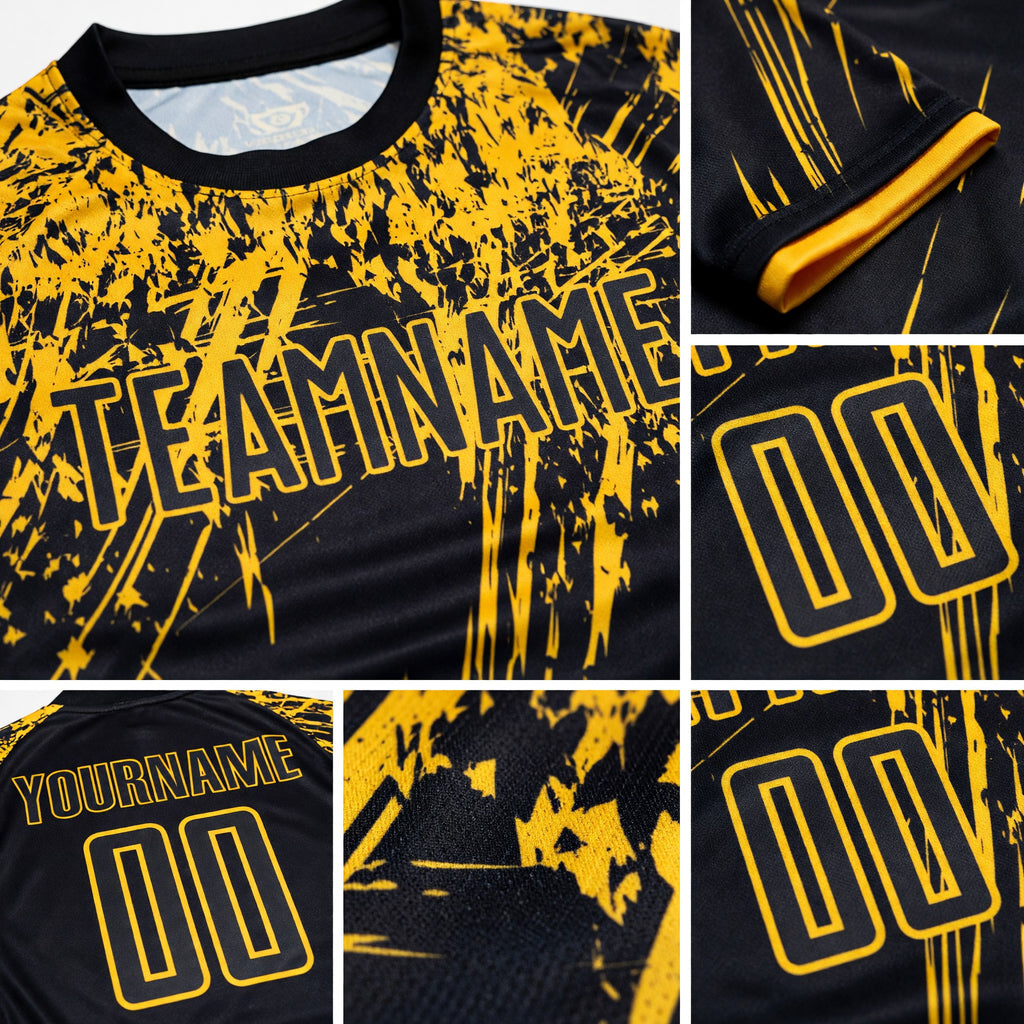 Custom Black Gold Sublimation Soccer Uniform Jersey detail