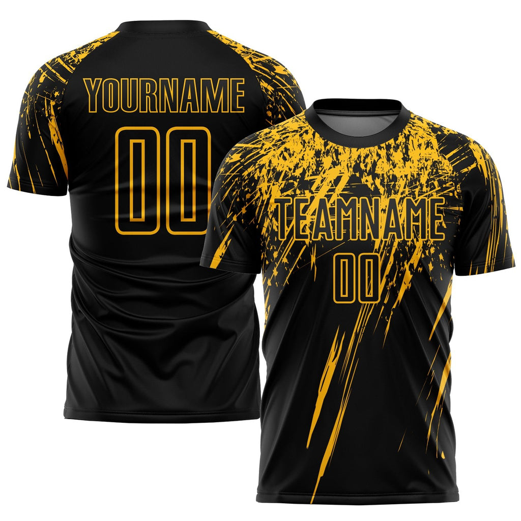 Custom Black Gold Sublimation Soccer Uniform Jersey photo 1