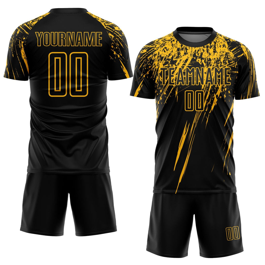 Custom Black Gold Sublimation Soccer Uniform Jersey photo 2
