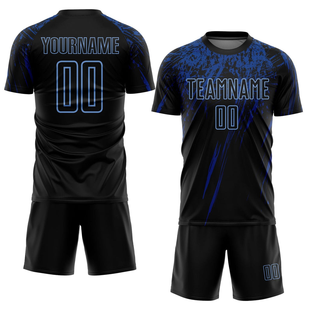 Custom Black Light Blue-Royal Sublimation Soccer Uniform Jersey photo 2