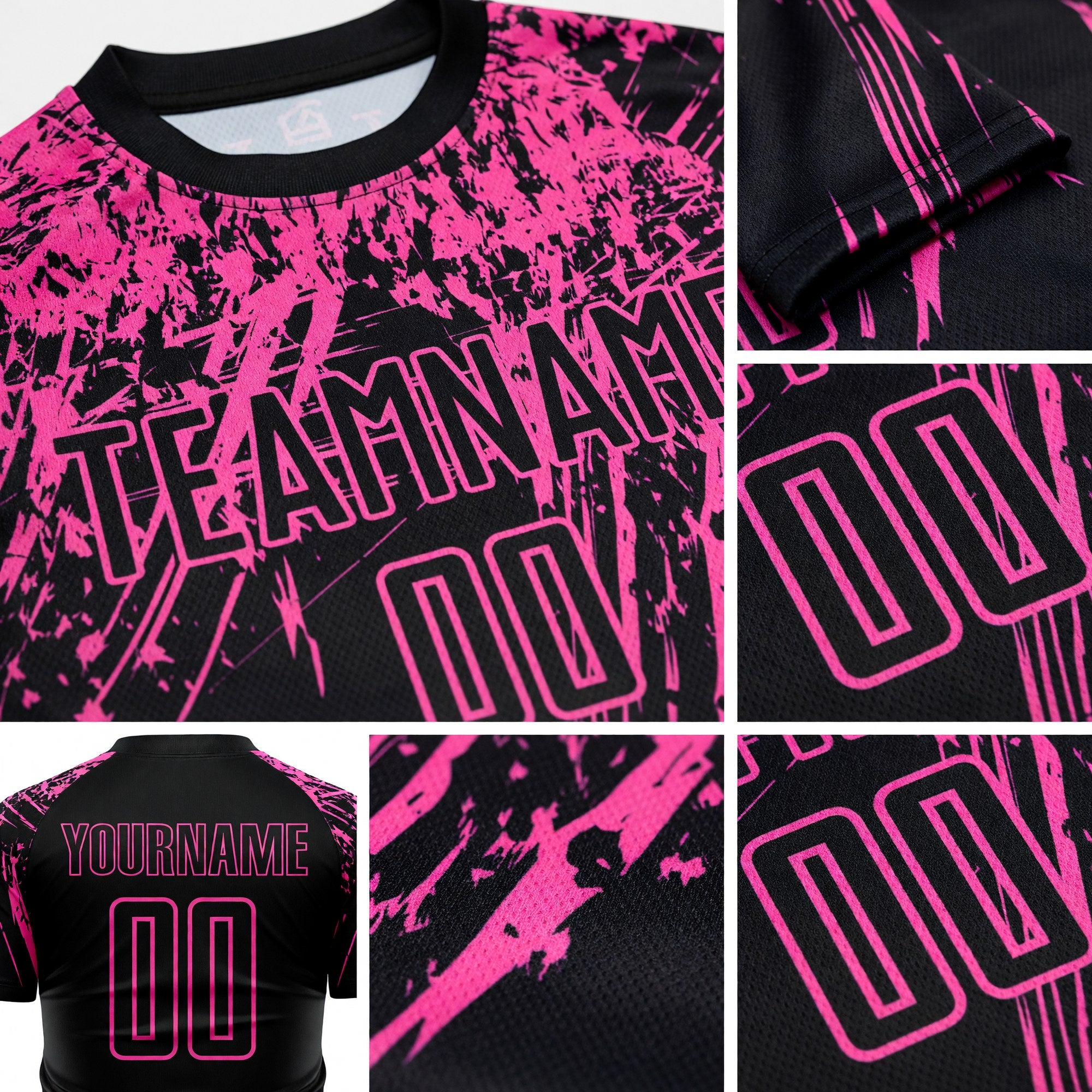 Custom Black Pink Sublimation Soccer Uniform Jersey detail