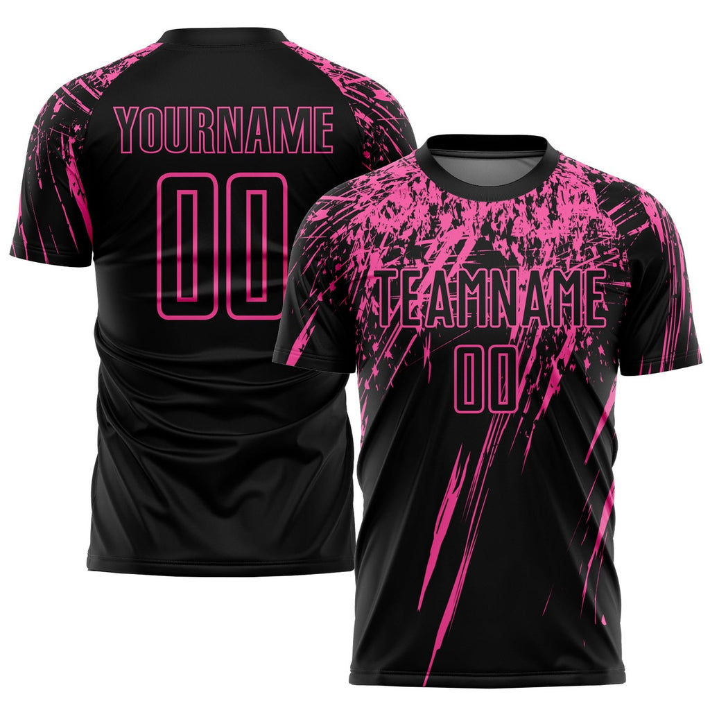 Custom Black Pink Sublimation Soccer Uniform Jersey photo 1