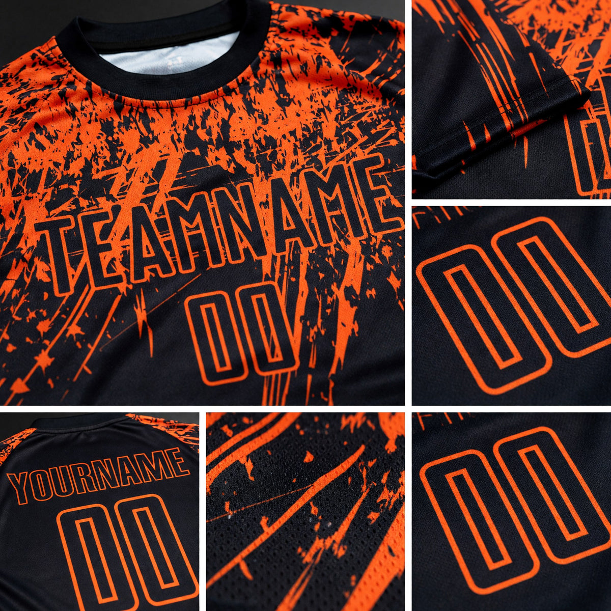 Custom Black Orange Sublimation Soccer Uniform Jersey detail