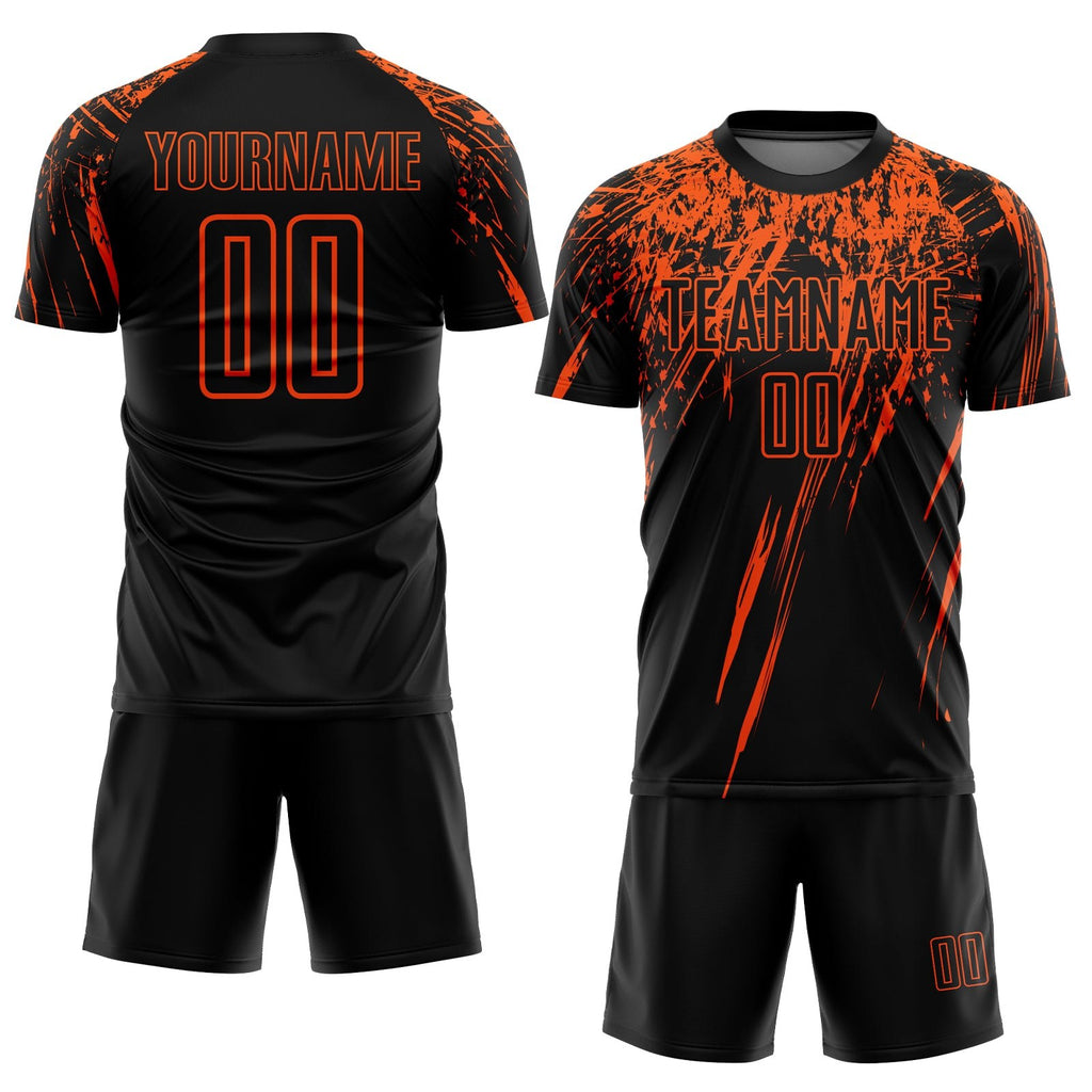 Custom Black Orange Sublimation Soccer Uniform Jersey photo 2