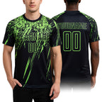 Custom Black Neon Green Sublimation Soccer Uniform Jersey worn front and back