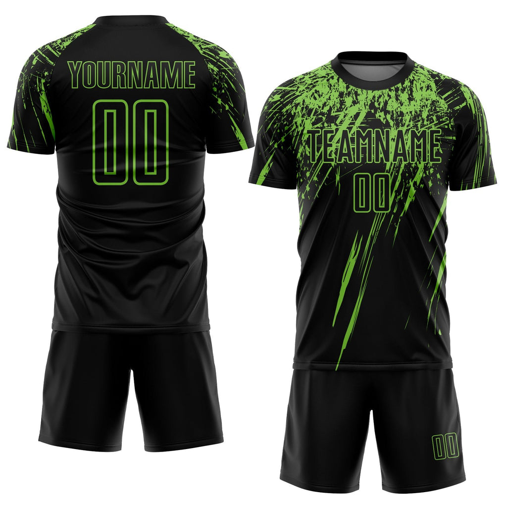 Custom Black Neon Green Sublimation Soccer Uniform Jersey photo 2