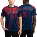 Custom Navy Red Sublimation Soccer Uniform Jersey worn front and back