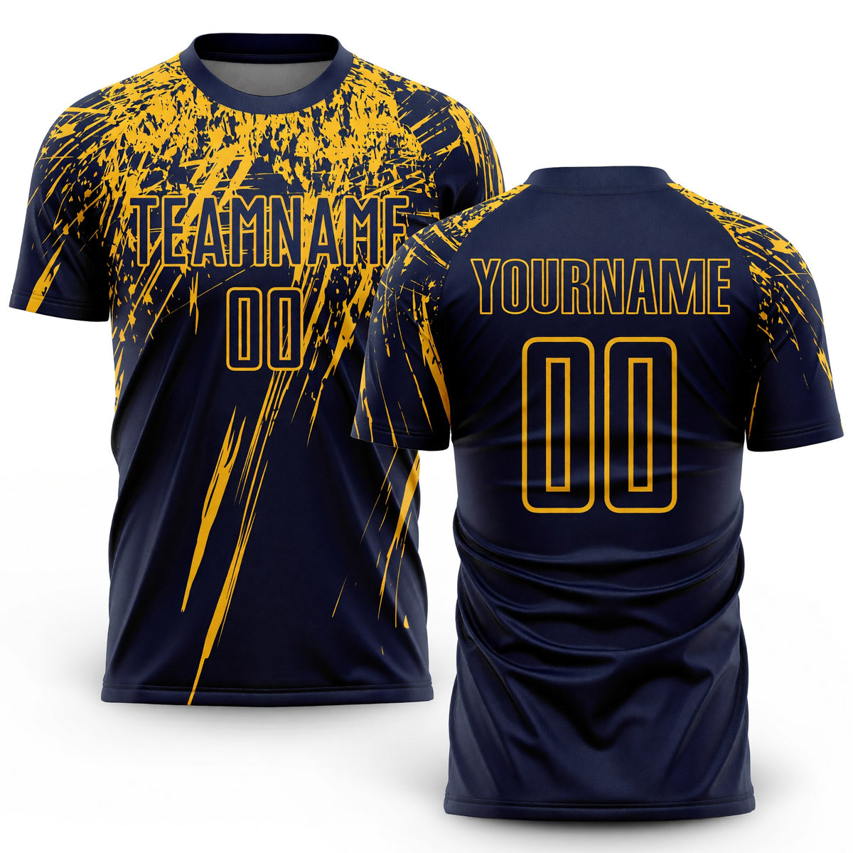 Custom Navy Yellow Sublimation Soccer Uniform Jersey