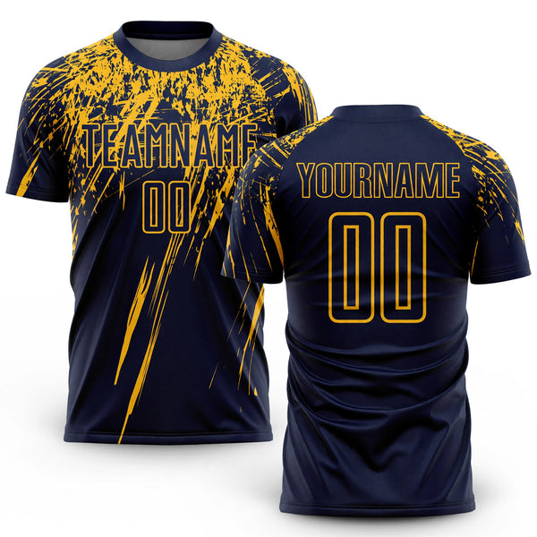 Custom Navy Yellow Sublimation Soccer Uniform Jersey