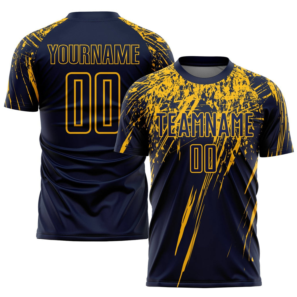 Custom Navy Yellow Sublimation Soccer Uniform Jersey photo 1
