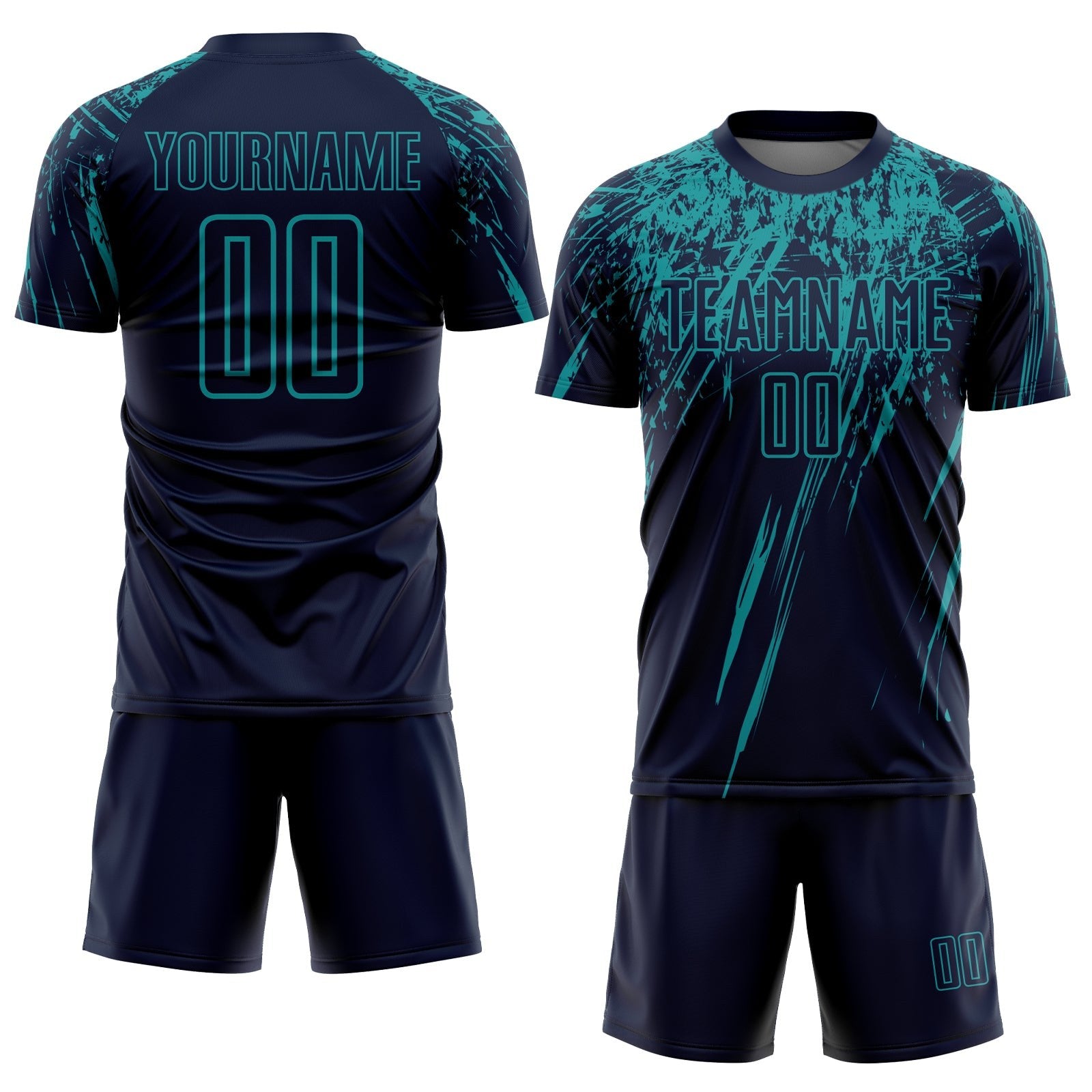 Custom Navy Teal Sublimation Soccer Uniform Jersey photo 2