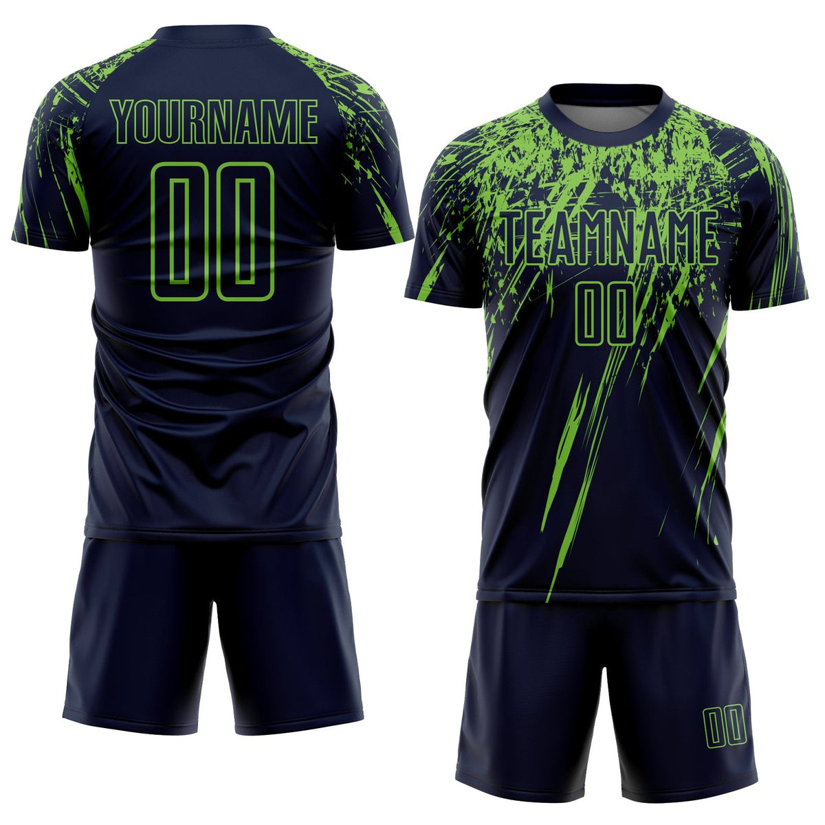 Custom Navy Neon Green Sublimation Soccer Uniform Jersey photo 2