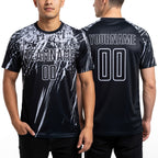 Custom Black Silver Sublimation Soccer Uniform Jersey worn front and back