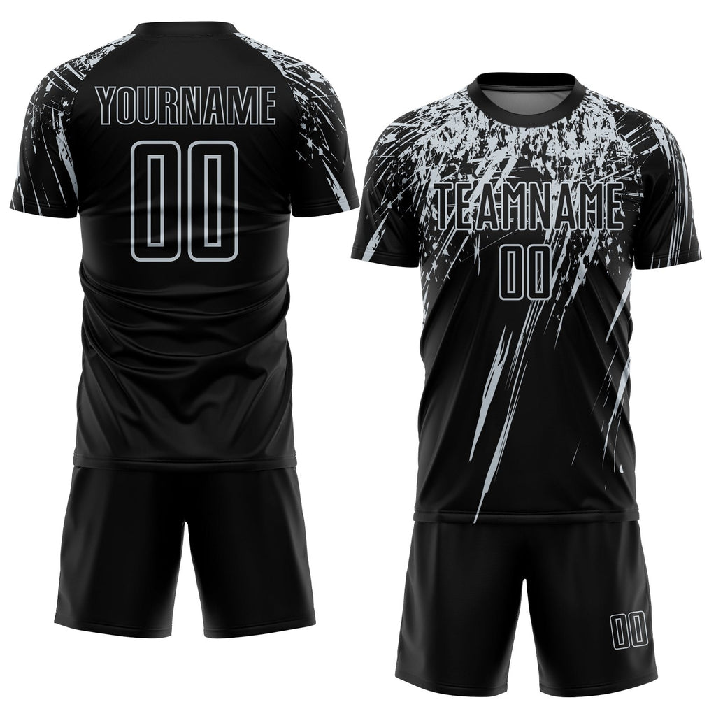 Custom Black Silver Sublimation Soccer Uniform Jersey photo 2