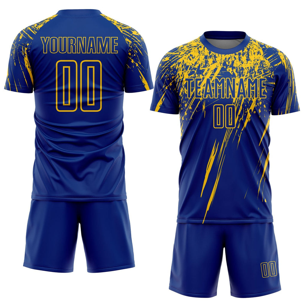 Custom Royal Yellow Sublimation Soccer Uniform Jersey photo 2