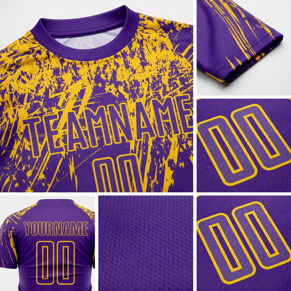 Custom Purple Yellow Sublimation Soccer Uniform Jersey detail