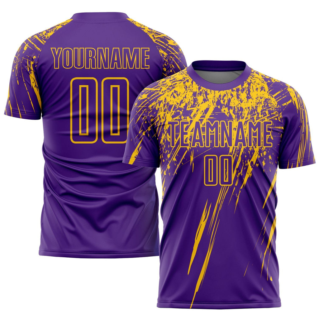 Custom Purple Yellow Sublimation Soccer Uniform Jersey photo 1