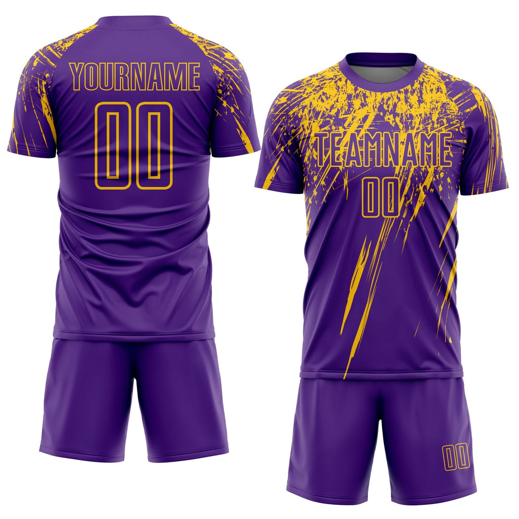 Custom Purple Yellow Sublimation Soccer Uniform Jersey photo 2