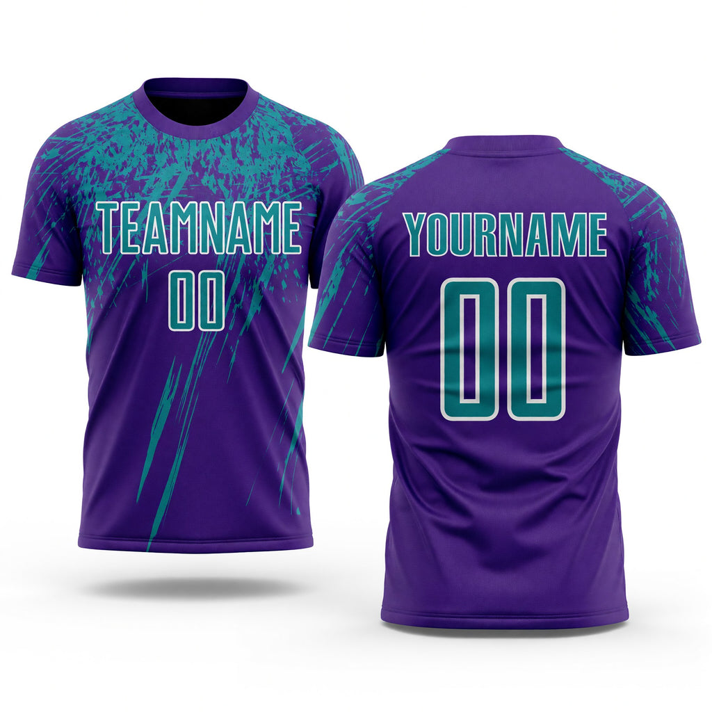 Custom Purple Teal-White Sublimation Soccer Uniform Jersey