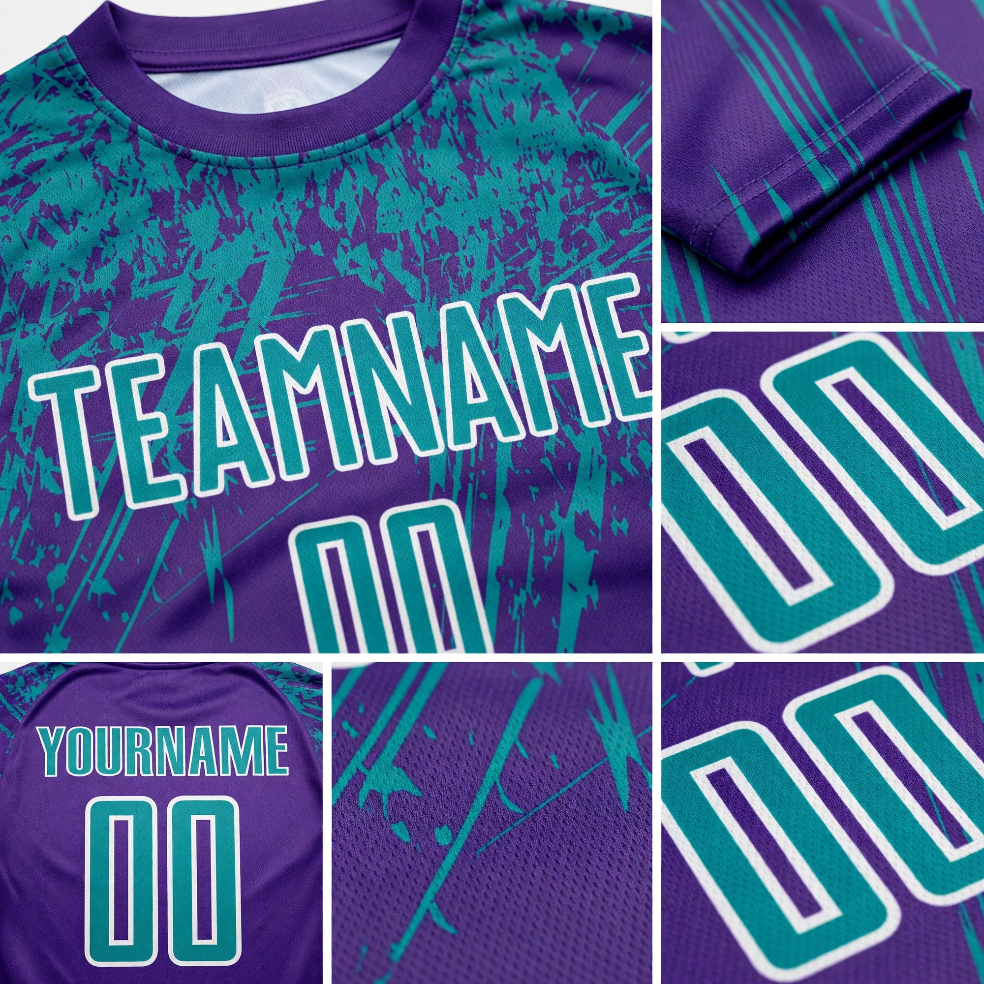 Custom Purple Teal-White Sublimation Soccer Uniform Jersey detail