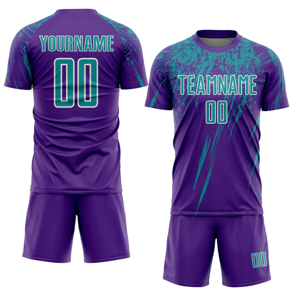 Custom Purple Teal-White Sublimation Soccer Uniform Jersey photo 2