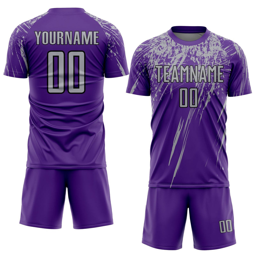 Custom Purple Gray-Black Sublimation Soccer Uniform Jersey photo 2