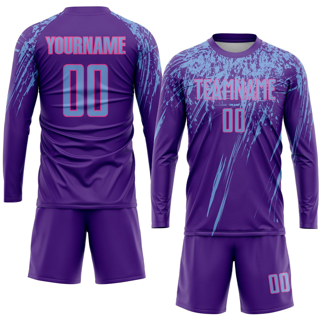Custom Purple Light Blue-Pink Sublimation Soccer Uniform Jersey photo 4