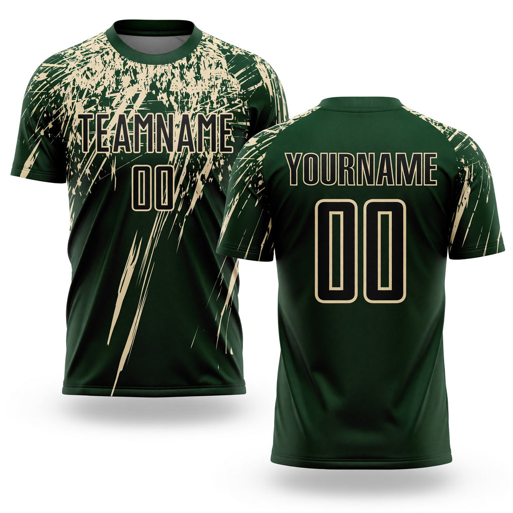 Custom Green Black-Cream Sublimation Soccer Uniform Jersey