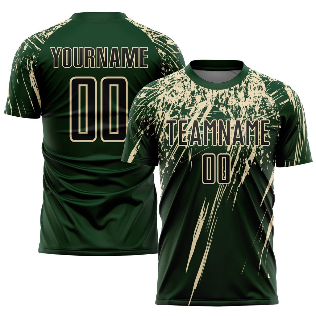 Custom Green Black-Cream Sublimation Soccer Uniform Jersey photo 1