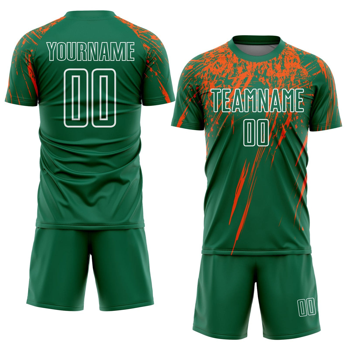 Custom Kelly Green Orange-White Sublimation Soccer Uniform Jersey photo 2