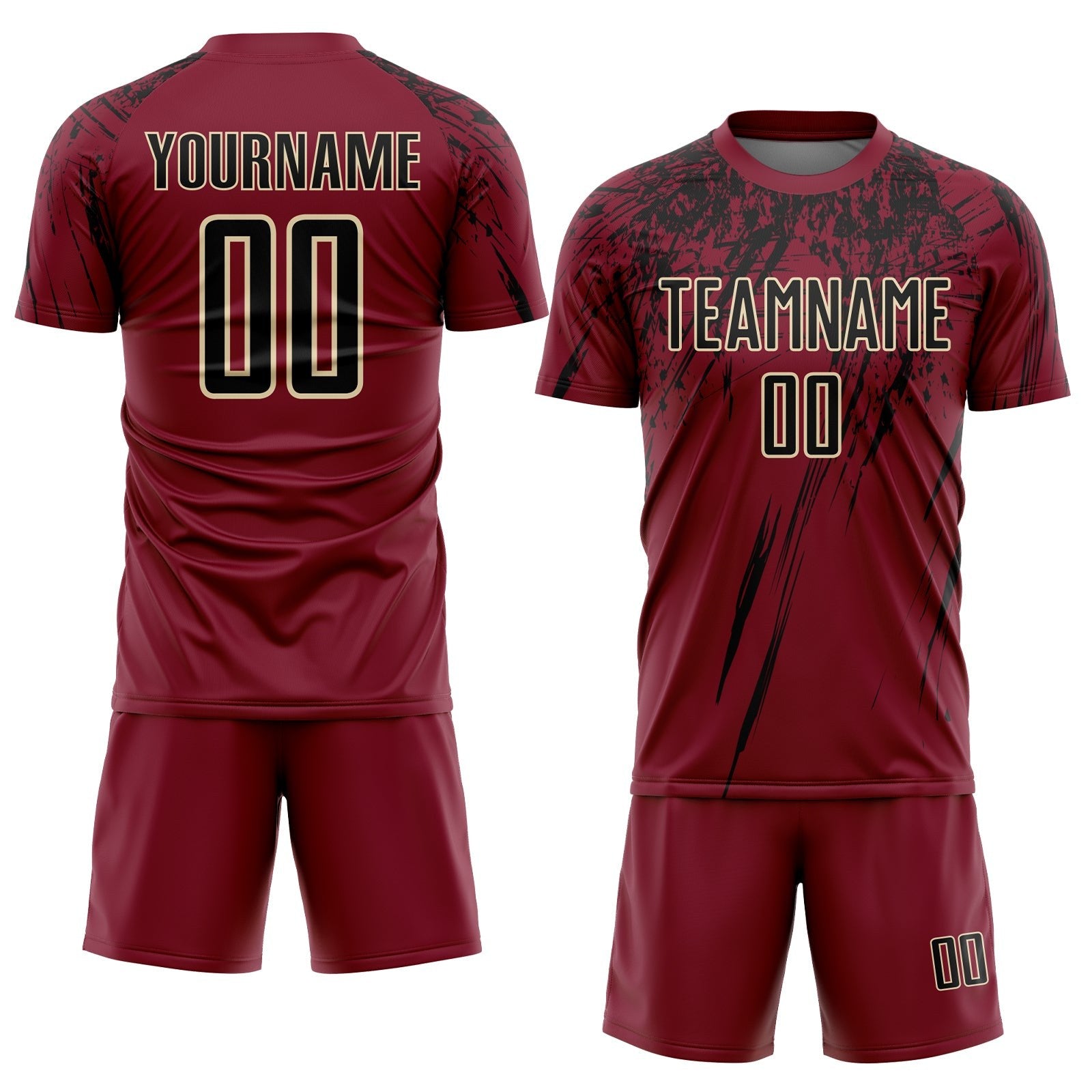 Custom Crimson Black-Cream Sublimation Soccer Uniform Jersey photo 2