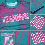 Custom Aqua Pink-White Sublimation Soccer Uniform Jersey detail