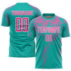Custom Aqua Pink-White Sublimation Soccer Uniform Jersey photo 1