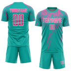 Custom Aqua Pink-White Sublimation Soccer Uniform Jersey photo 2
