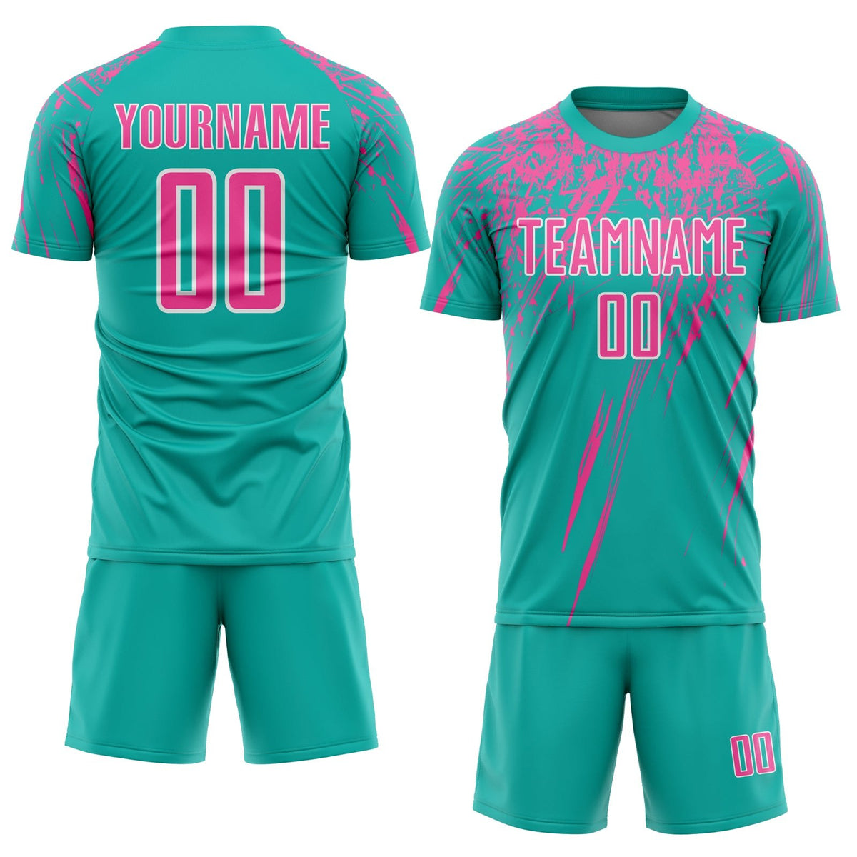 Custom Aqua Pink-White Sublimation Soccer Uniform Jersey photo 2