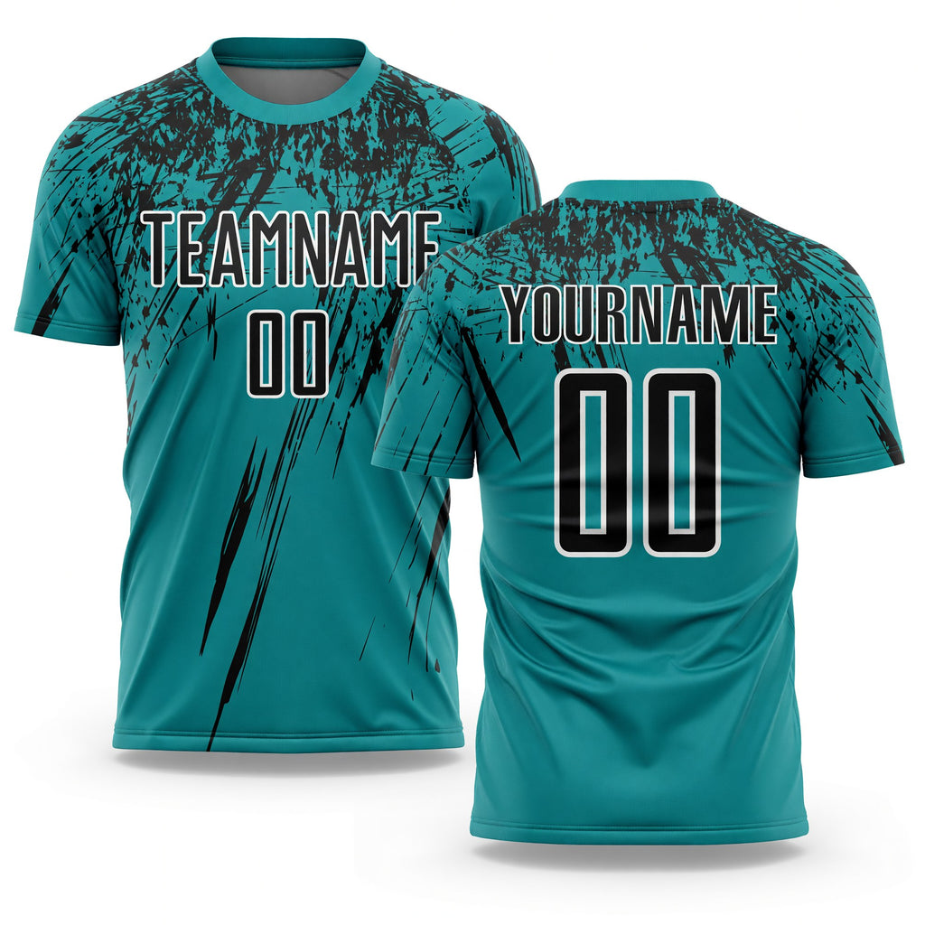 Custom Teal Black-White Sublimation Soccer Uniform Jersey