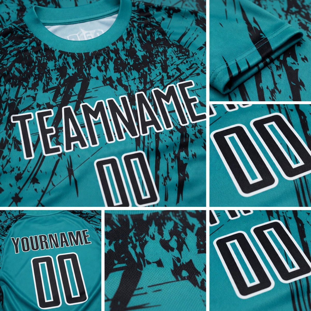 Custom Teal Black-White Sublimation Soccer Uniform Jersey detail