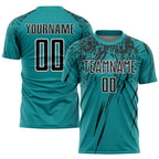 Custom Teal Black-White Sublimation Soccer Uniform Jersey photo 1