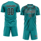 Custom Teal Black-White Sublimation Soccer Uniform Jersey photo 2