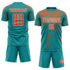 Custom Teal Orange-White Sublimation Soccer Uniform Jersey photo 2
