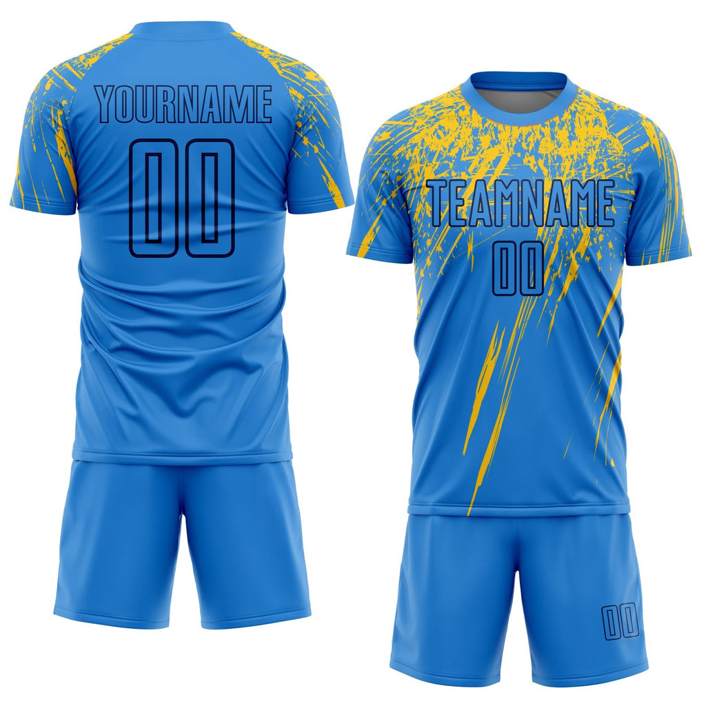 Custom Powder Blue Yellow-Navy Sublimation Soccer Uniform Jersey photo 2