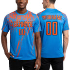Custom Powder Blue Orange-Navy Sublimation Soccer Uniform Jersey worn front and back