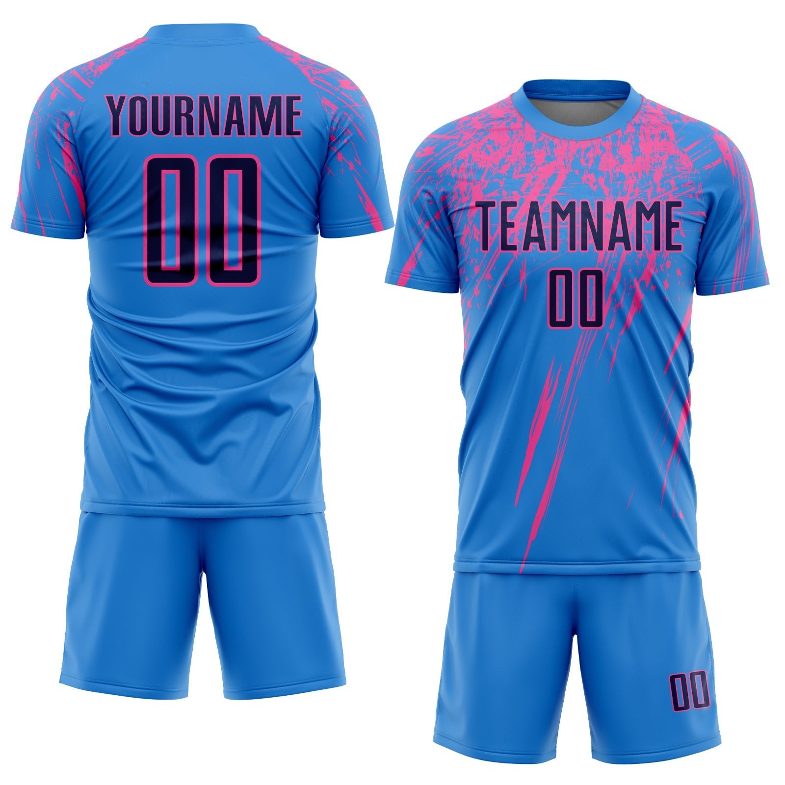 Custom Powder Blue Navy-Pink Sublimation Soccer Uniform Jersey photo 2