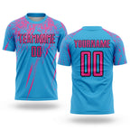 Custom Sky Blue Pink-Black Sublimation Soccer Uniform Jersey