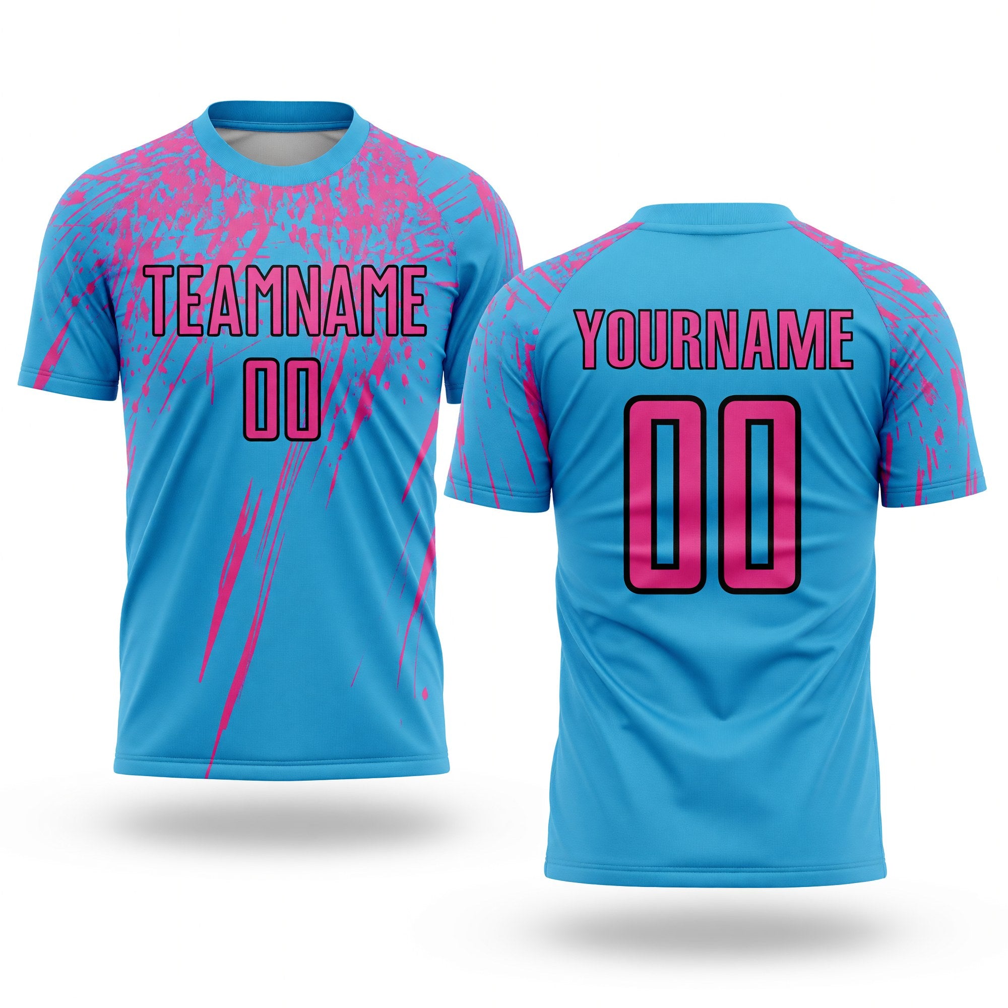 Custom Sky Blue Pink-Black Sublimation Soccer Uniform Jersey