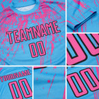 Custom Sky Blue Pink-Black Sublimation Soccer Uniform Jersey detail