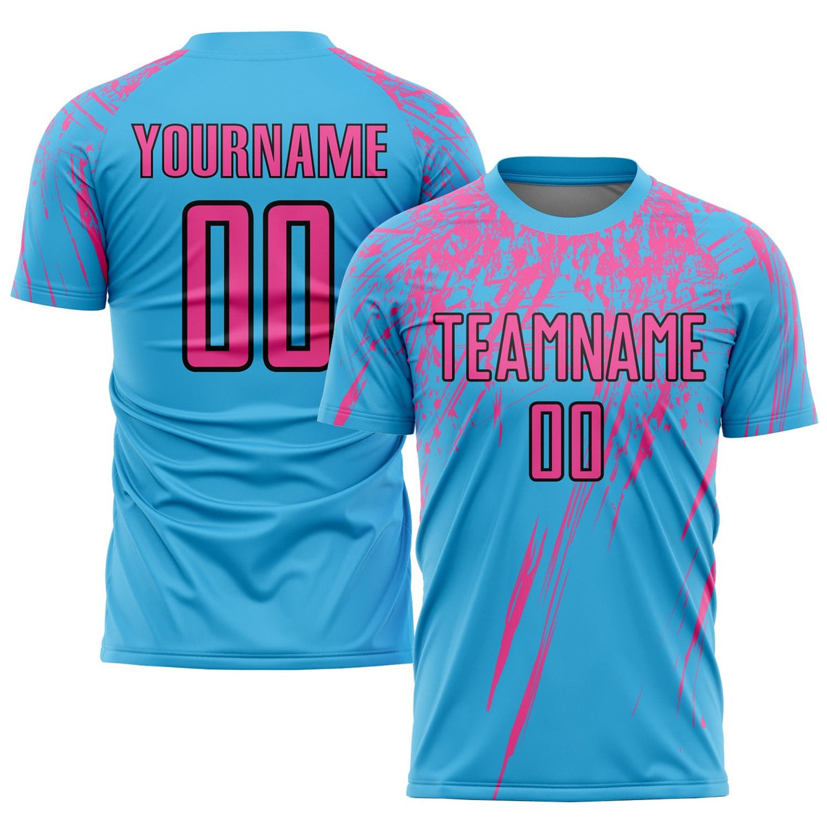 Custom Sky Blue Pink-Black Sublimation Soccer Uniform Jersey photo 1