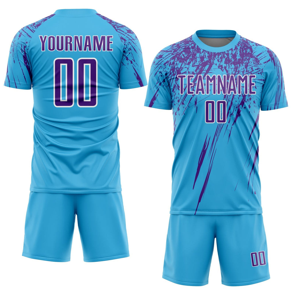 Custom Sky Blue Purple-White Sublimation Soccer Uniform Jersey photo 2